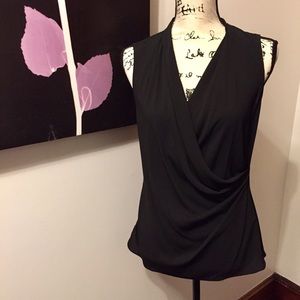 NWT T Tahari Black Wrap Blouse Size S